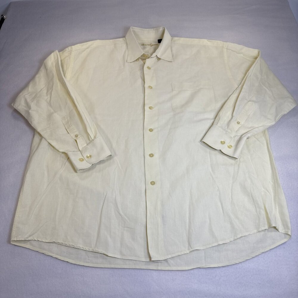 Ben Hogan‎ Men's Soft Yellow Button-Down Long Sleeve Collard Linen Blend Size XL